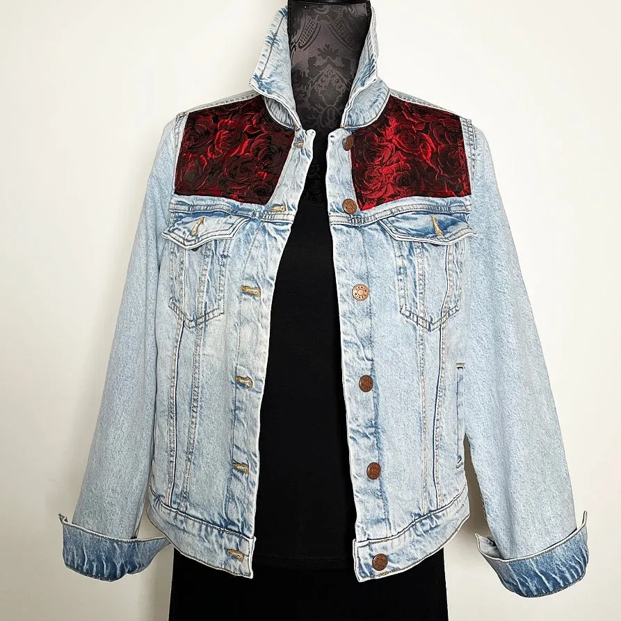 Eloise Upcycled - Denim Jacket - Red Roses