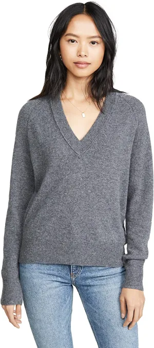Equipment Women's Madalene V-Neck Sweater, Heather Grey, Large