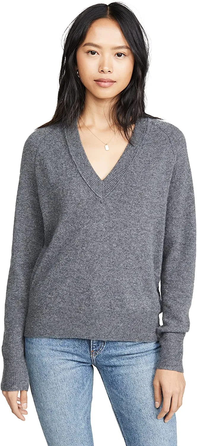 Equipment Women's Madalene V-Neck Sweater, Heather Grey, Large