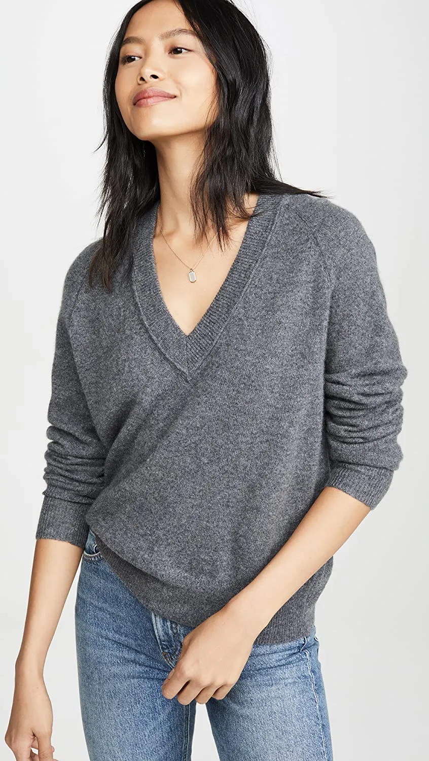 Equipment Women's Madalene V-Neck Sweater, Heather Grey, Large