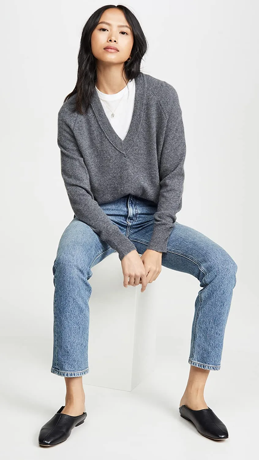 Equipment Women's Madalene V-Neck Sweater, Heather Grey, Large