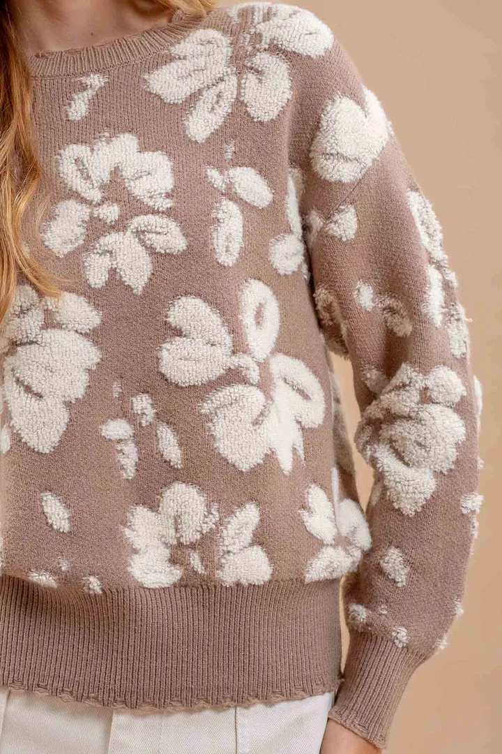 Floral Distressed Terry Sweater