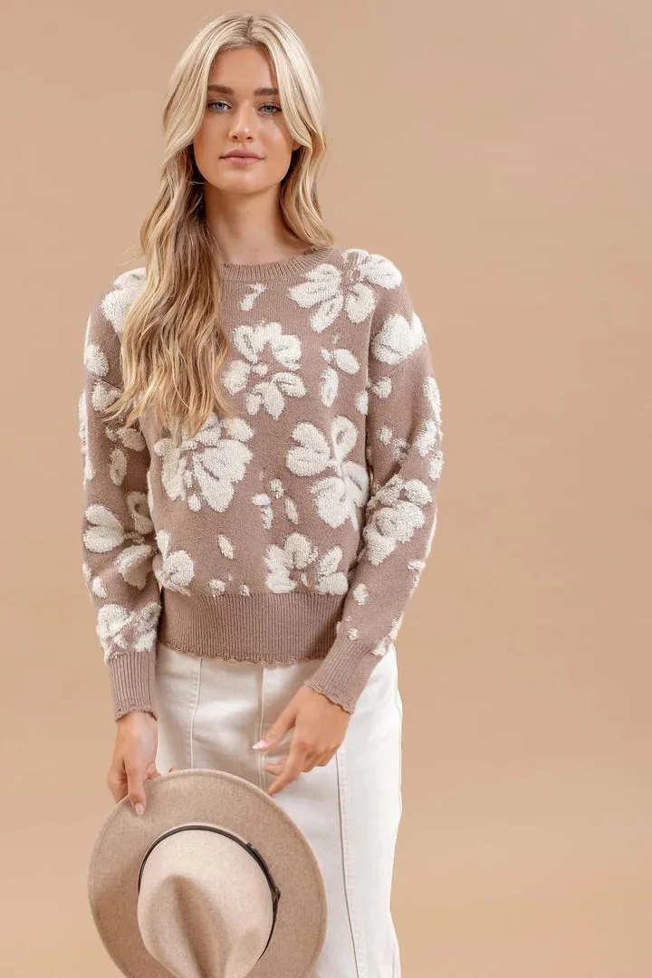 Floral Distressed Terry Sweater