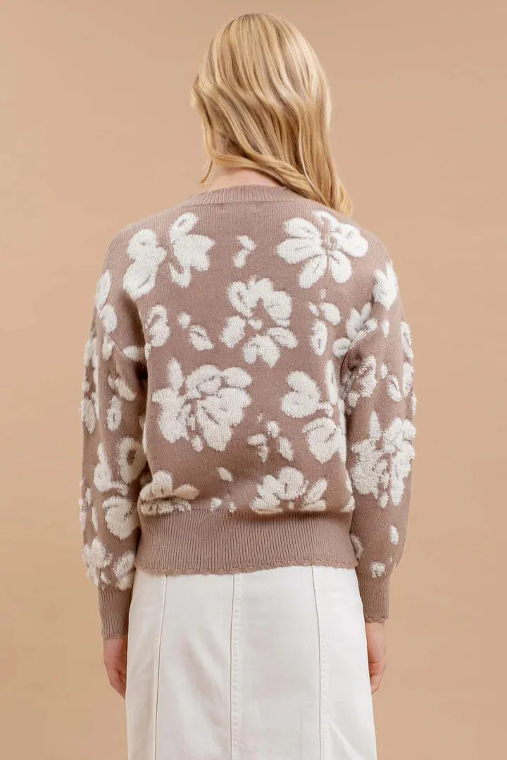 Floral Distressed Terry Sweater