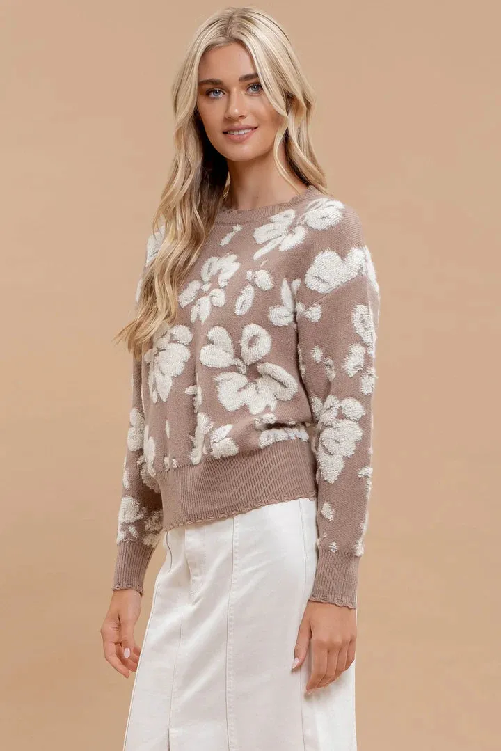 Floral Distressed Terry Sweater