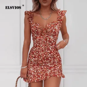 Floral Print Tied Detail Ruffles Sleeveless Mini Dress