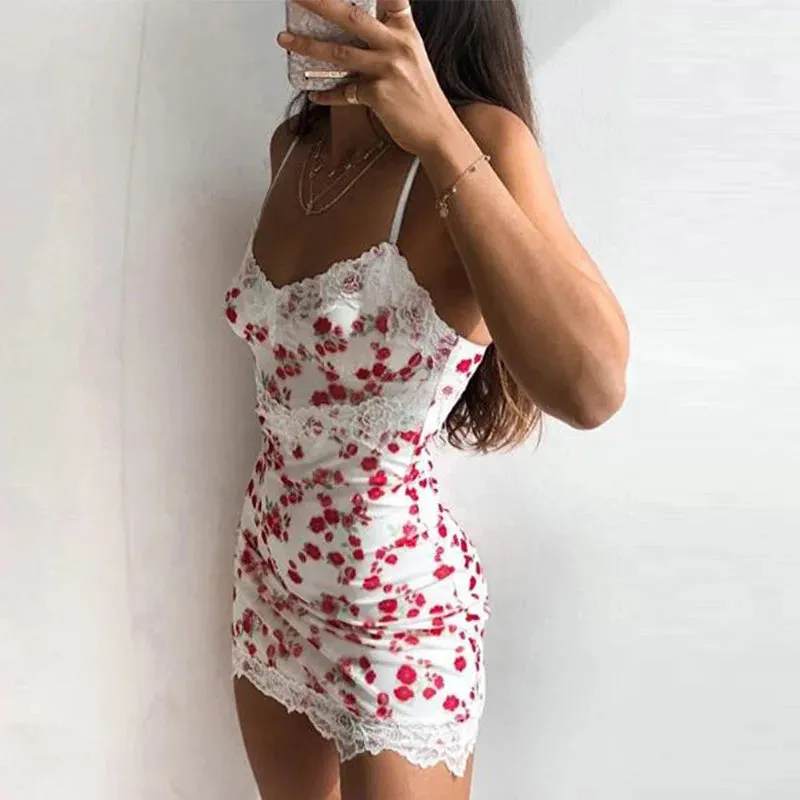 Floral Print Tied Detail Ruffles Sleeveless Mini Dress