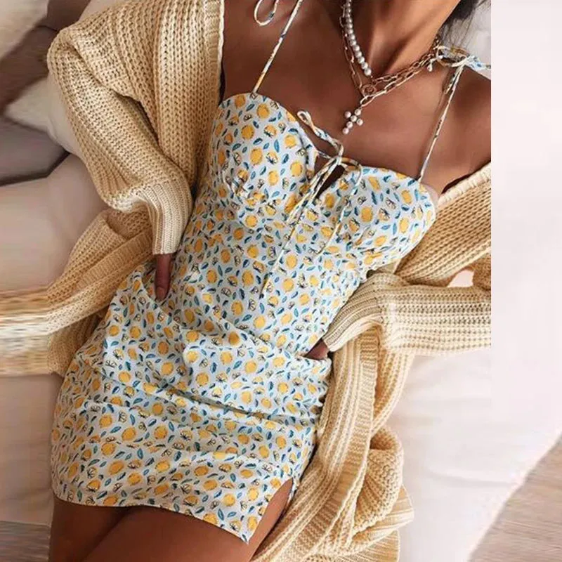 Floral Print Tied Detail Ruffles Sleeveless Mini Dress