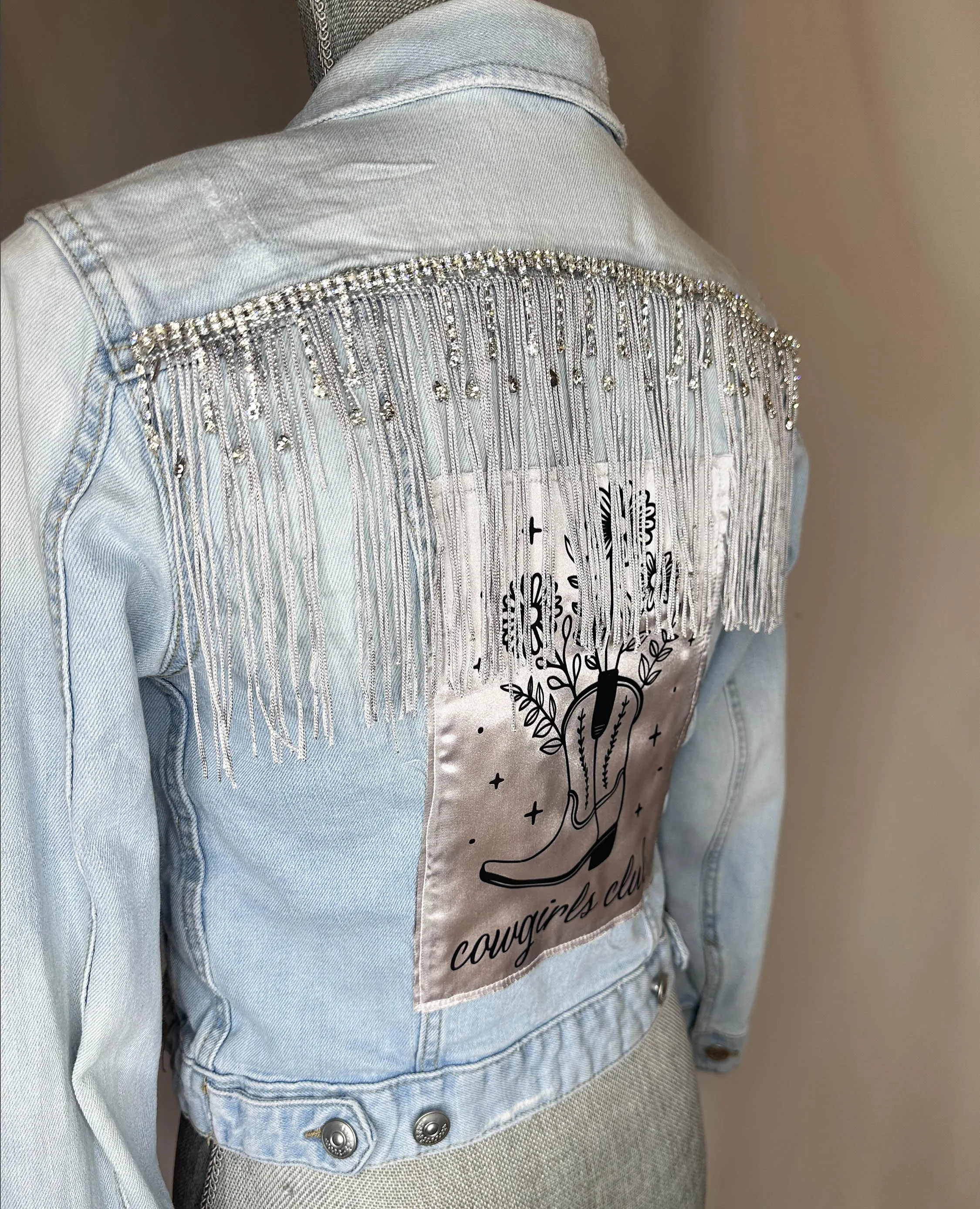 Fringe "Cowgirl club"  Womens Denim Jacket