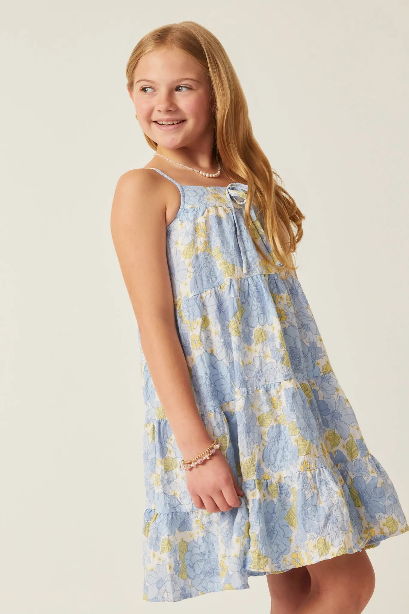 Front Tie Floral Tiered Dress