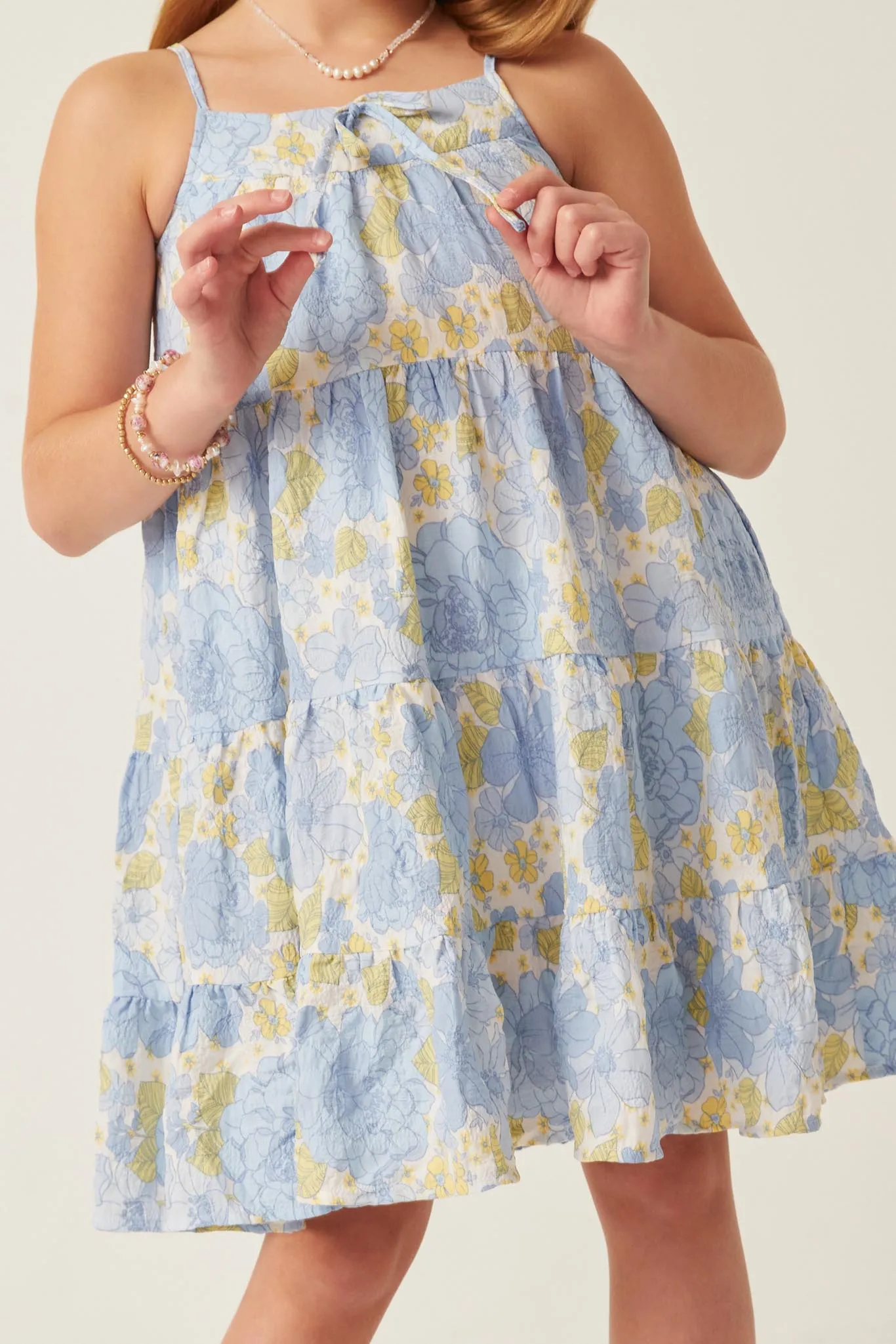 Front Tie Floral Tiered Dress