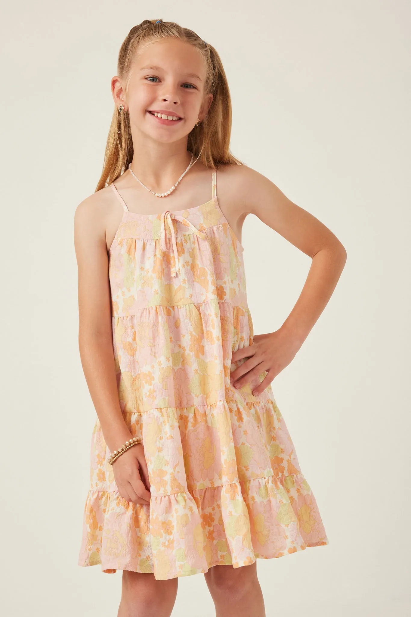 Front Tie Floral Tiered Dress