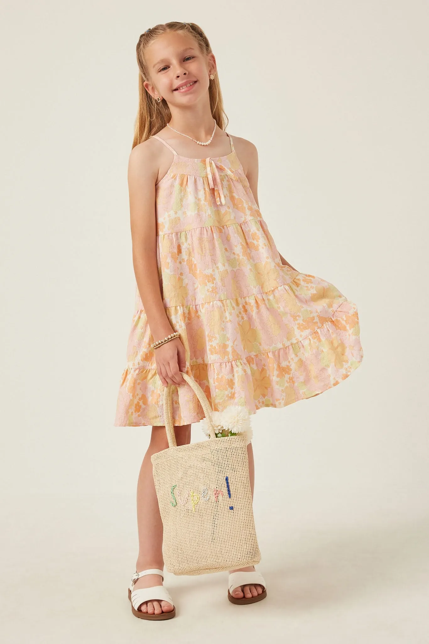 Front Tie Floral Tiered Dress