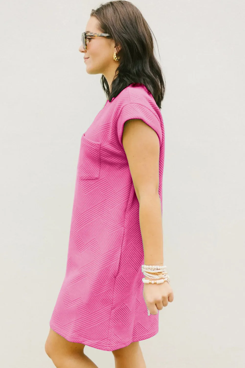 Geometric Pattern Mini T-Shirt Dress with Cap Sleeves