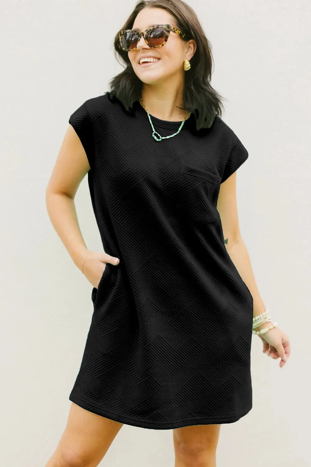 Geometric Pattern Mini T-Shirt Dress with Cap Sleeves