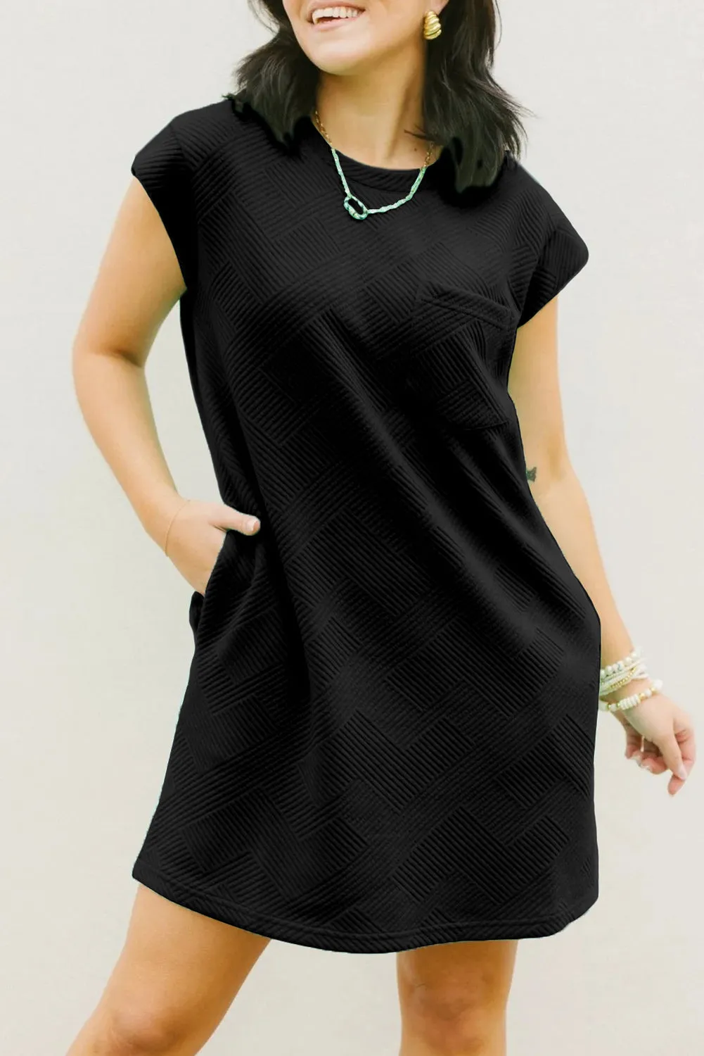 Geometric Pattern Mini T-Shirt Dress with Cap Sleeves
