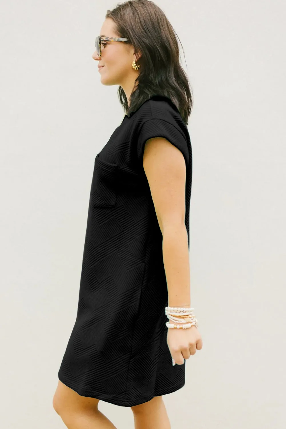Geometric Pattern Mini T-Shirt Dress with Cap Sleeves