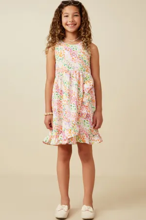 Girls Abstract Multi Color Dot Ruffled Tank Dress