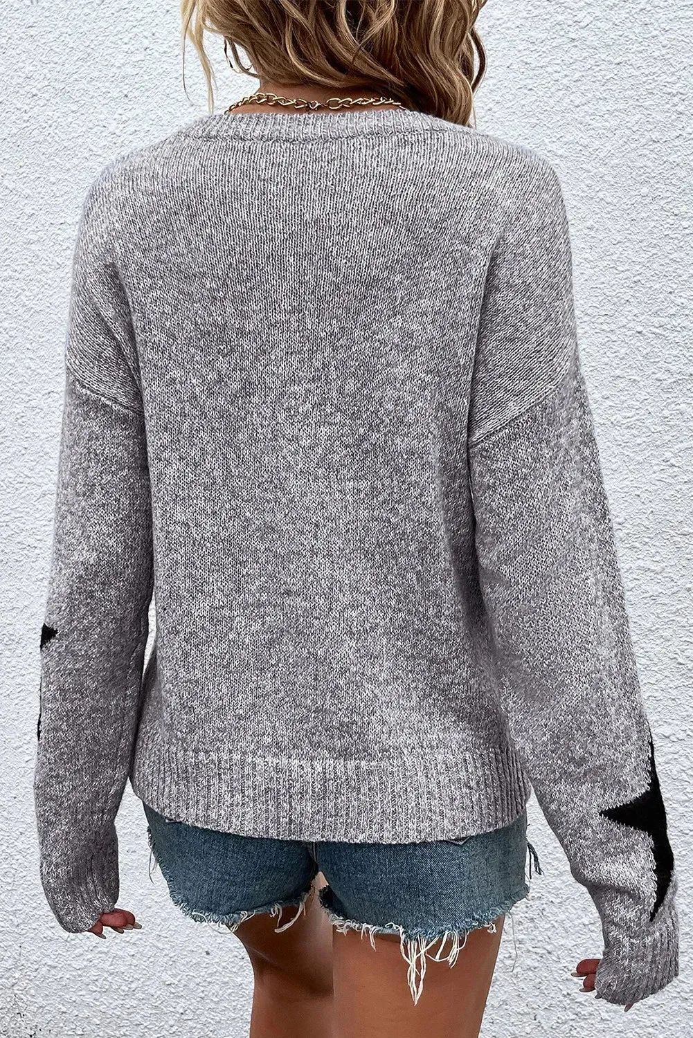 Glory Star Round Neck Dropped Shoulder Sweater