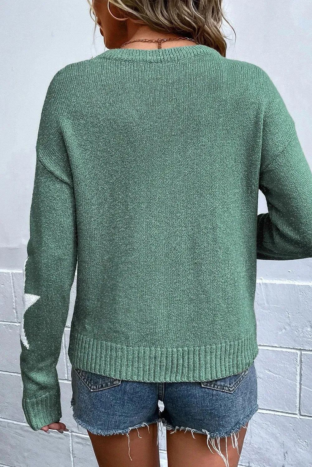 Glory Star Round Neck Dropped Shoulder Sweater