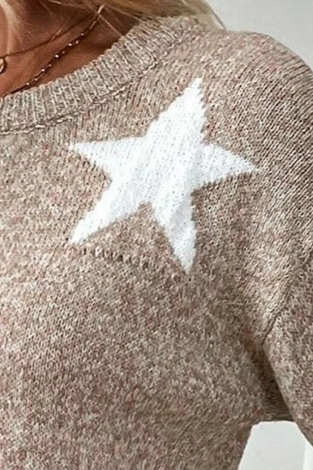 Glory Star Round Neck Dropped Shoulder Sweater