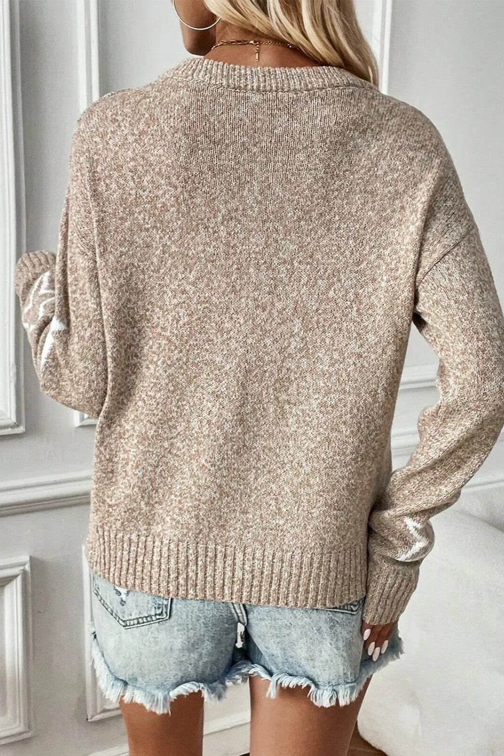 Glory Star Round Neck Dropped Shoulder Sweater