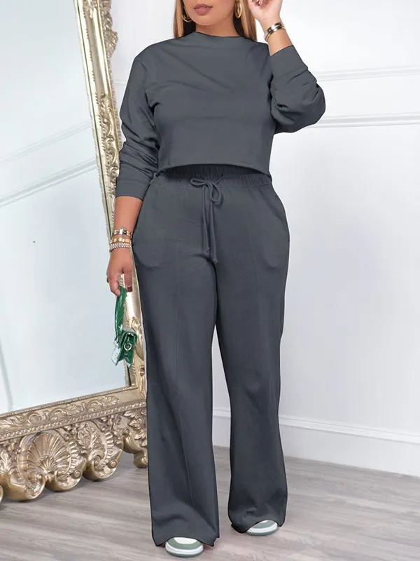 Gorgeousladie Solid Sweatshirt & Pants Set