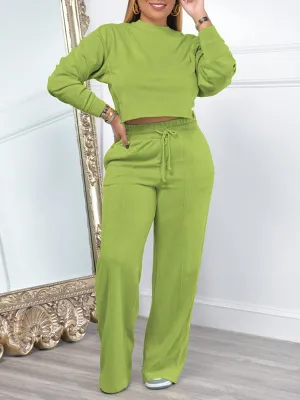 Gorgeousladie Solid Sweatshirt & Pants Set