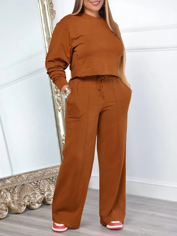 Gorgeousladie Solid Sweatshirt & Pants Set