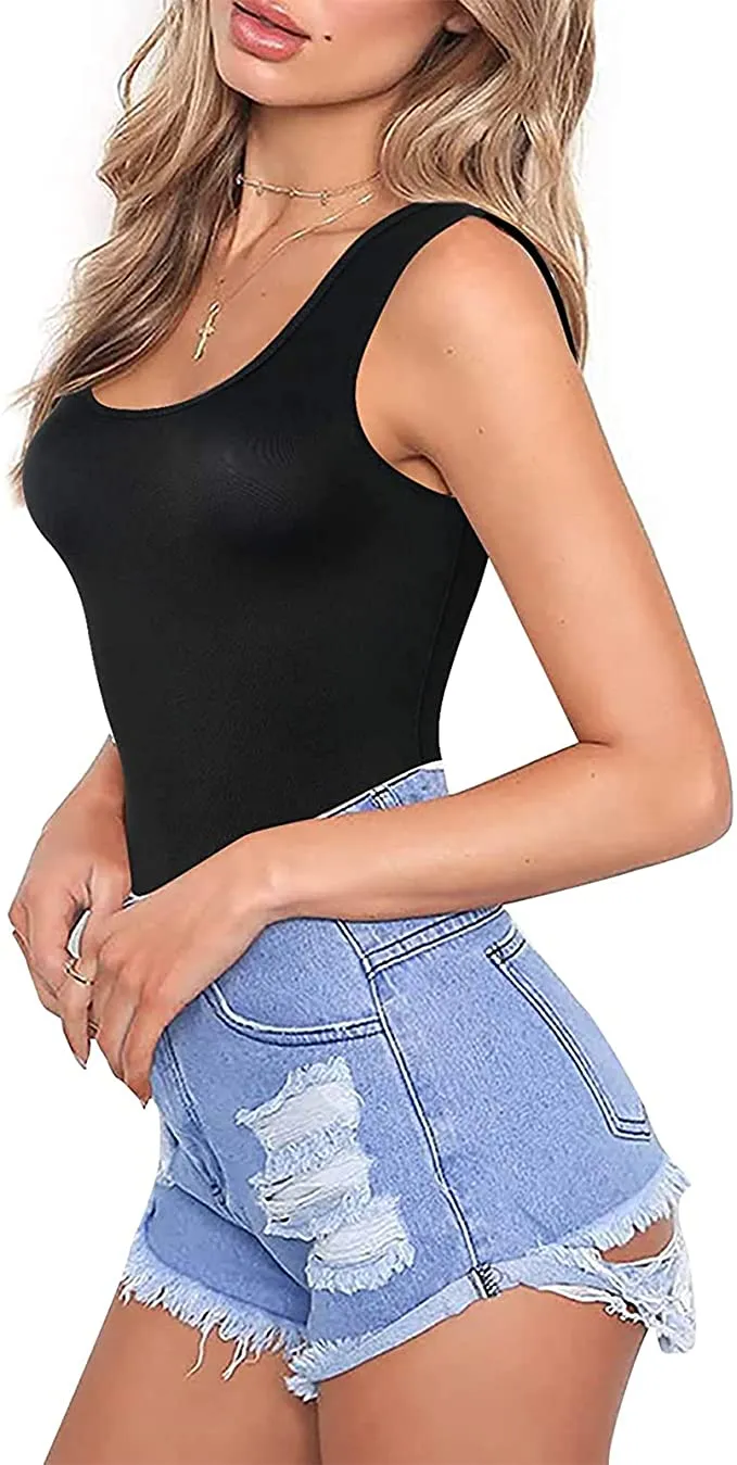 Gotoly Shapewear Bodysuit Scoop Neck Tank Tops for Women Tummy Control Waist Trainer Vest Full Body Shaper, Black - Size M