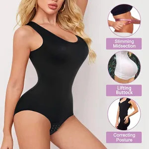 Gotoly Shapewear Bodysuit Scoop Neck Tank Tops for Women Tummy Control Waist Trainer Vest Full Body Shaper, Black - Size M