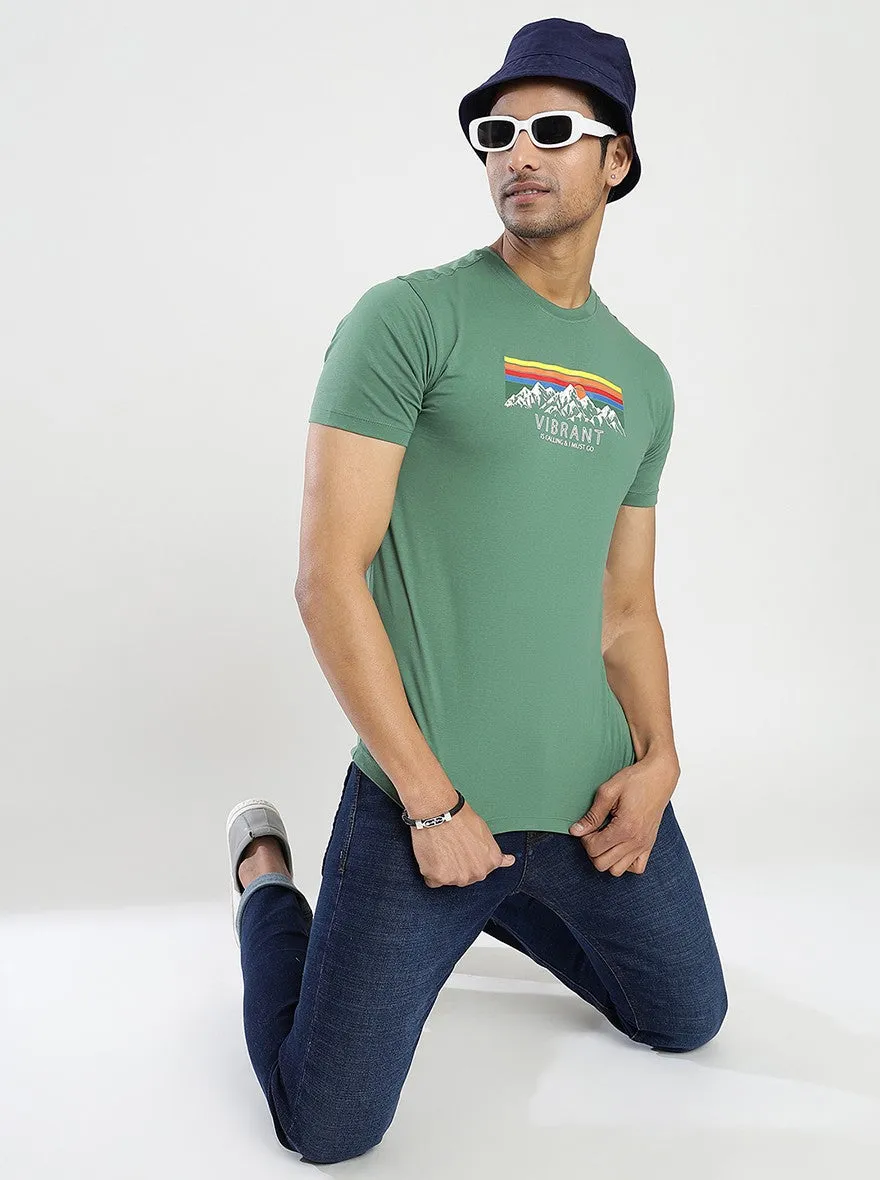 Green Printed Slim Fit T-Shirt | Greenfibre