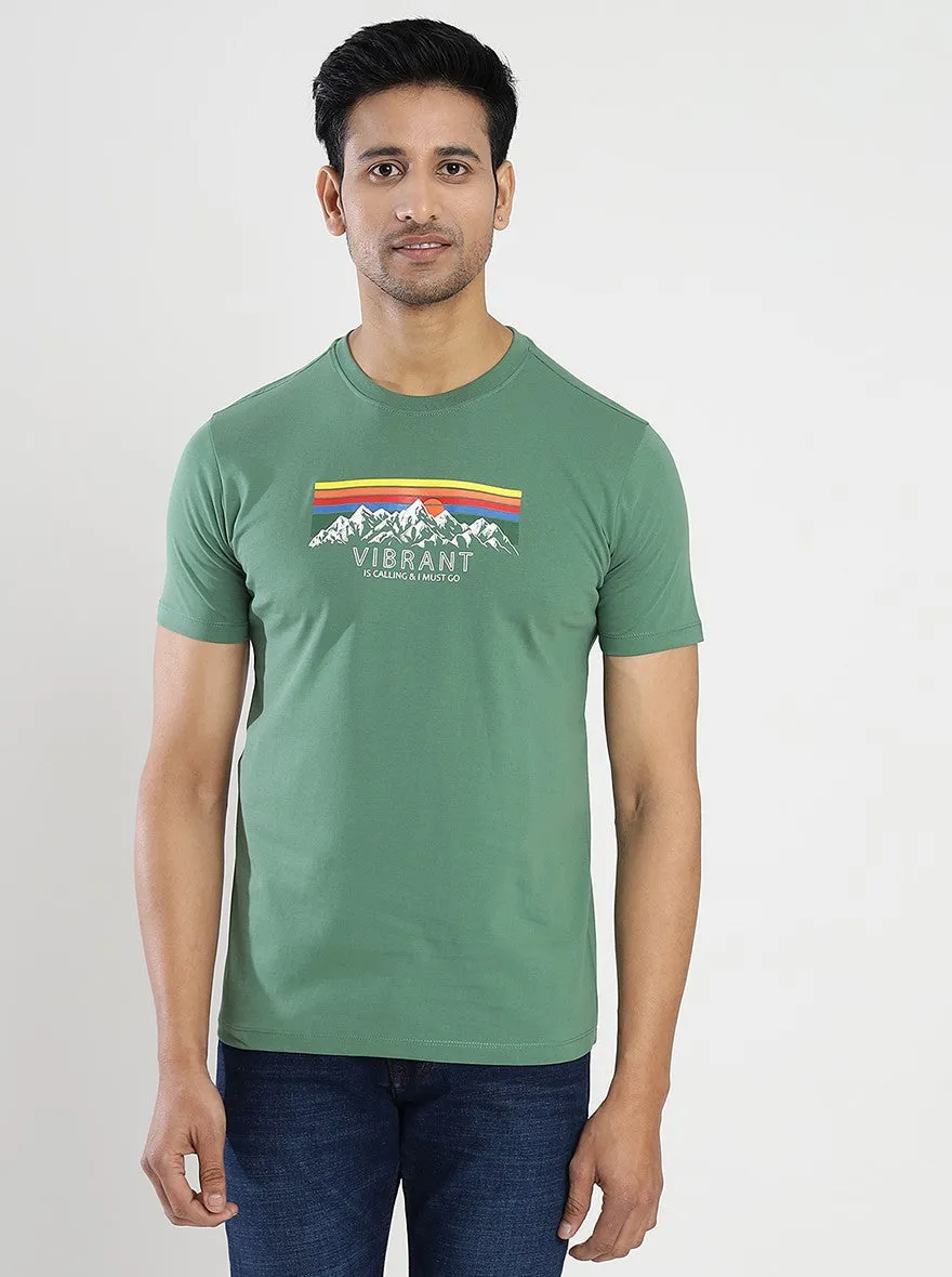 Green Printed Slim Fit T-Shirt | Greenfibre