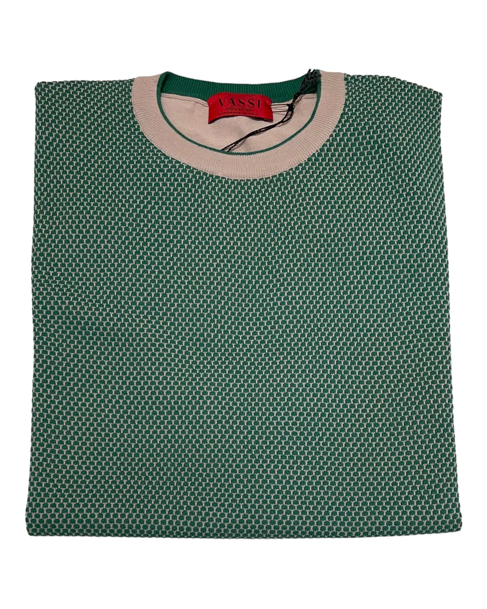 Green Short Sleeve crew neck with Taupe highlights
