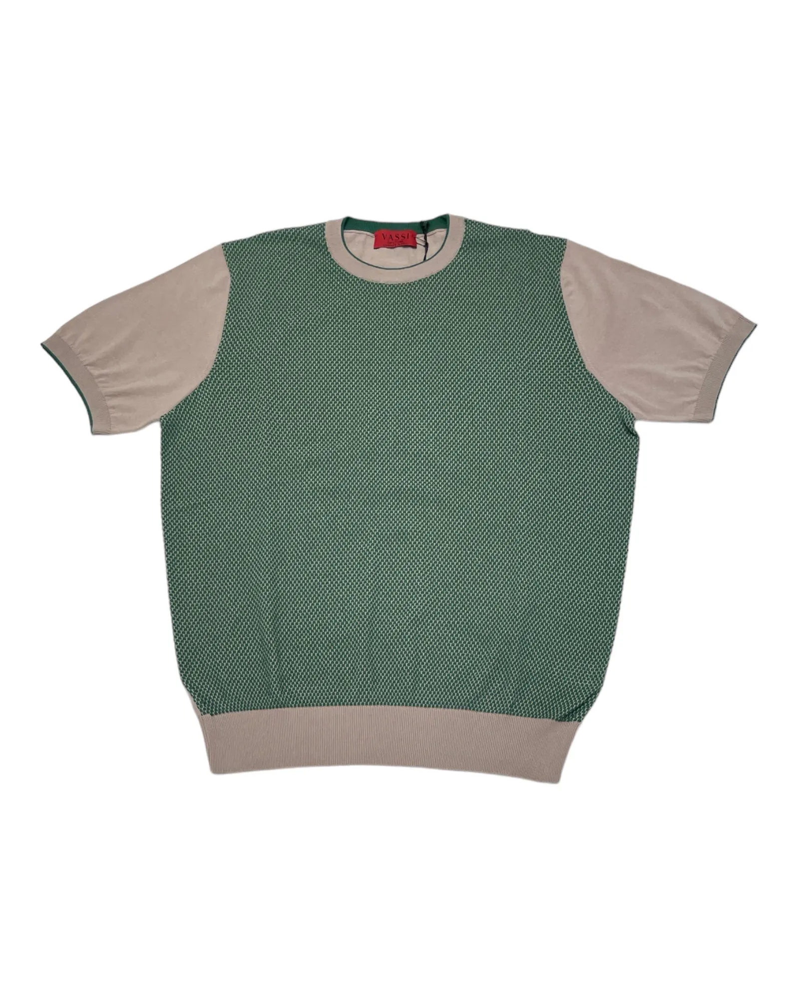 Green Short Sleeve crew neck with Taupe highlights