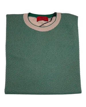 Green Short Sleeve crew neck with Taupe highlights