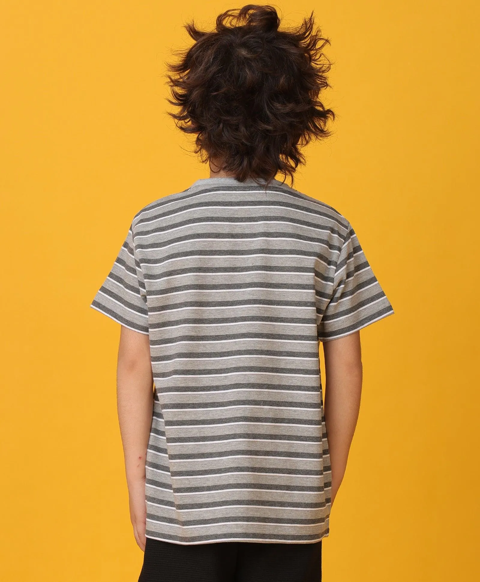 GREY MELANGE STRIPED SHORT SLEEVES BOYS T-SHIRT - GREY