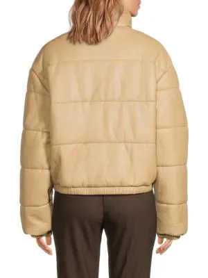 Guess Faux Leather Puffer Jacket Beige L