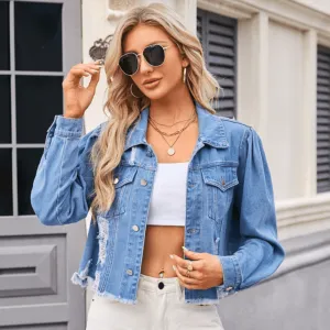 GYPSY GIRL - Casual Ripped Denim Short Jean Jacket