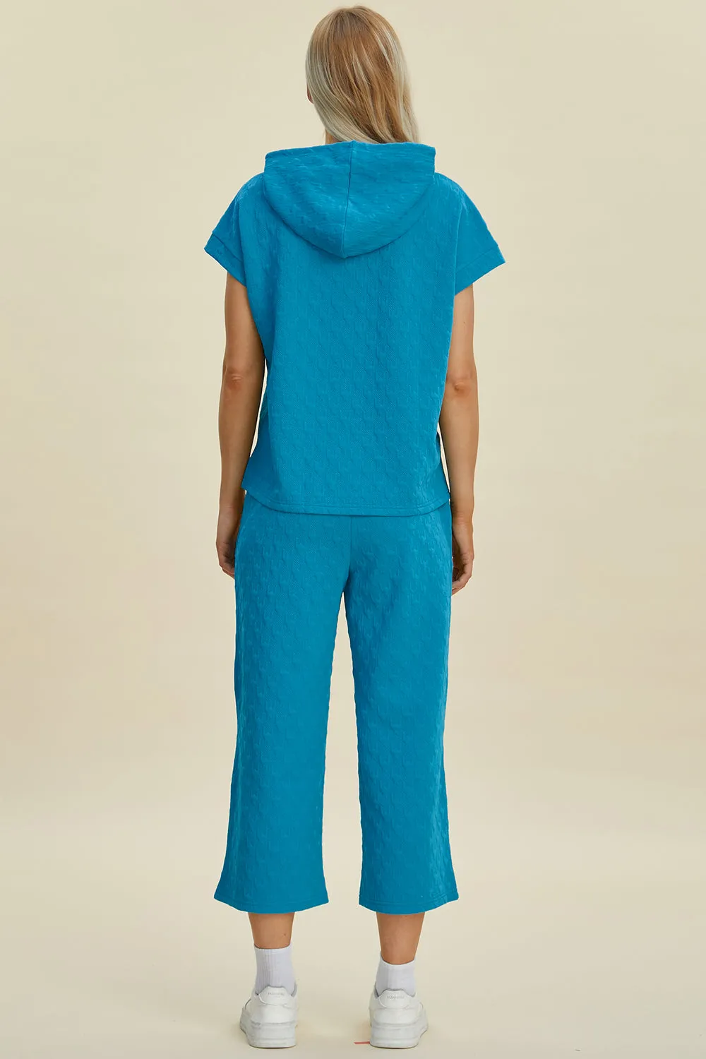 Hazel Blues® |  Double Take Texture Drawstring Short Sleeve Hoodie and Pocketed Pants Set