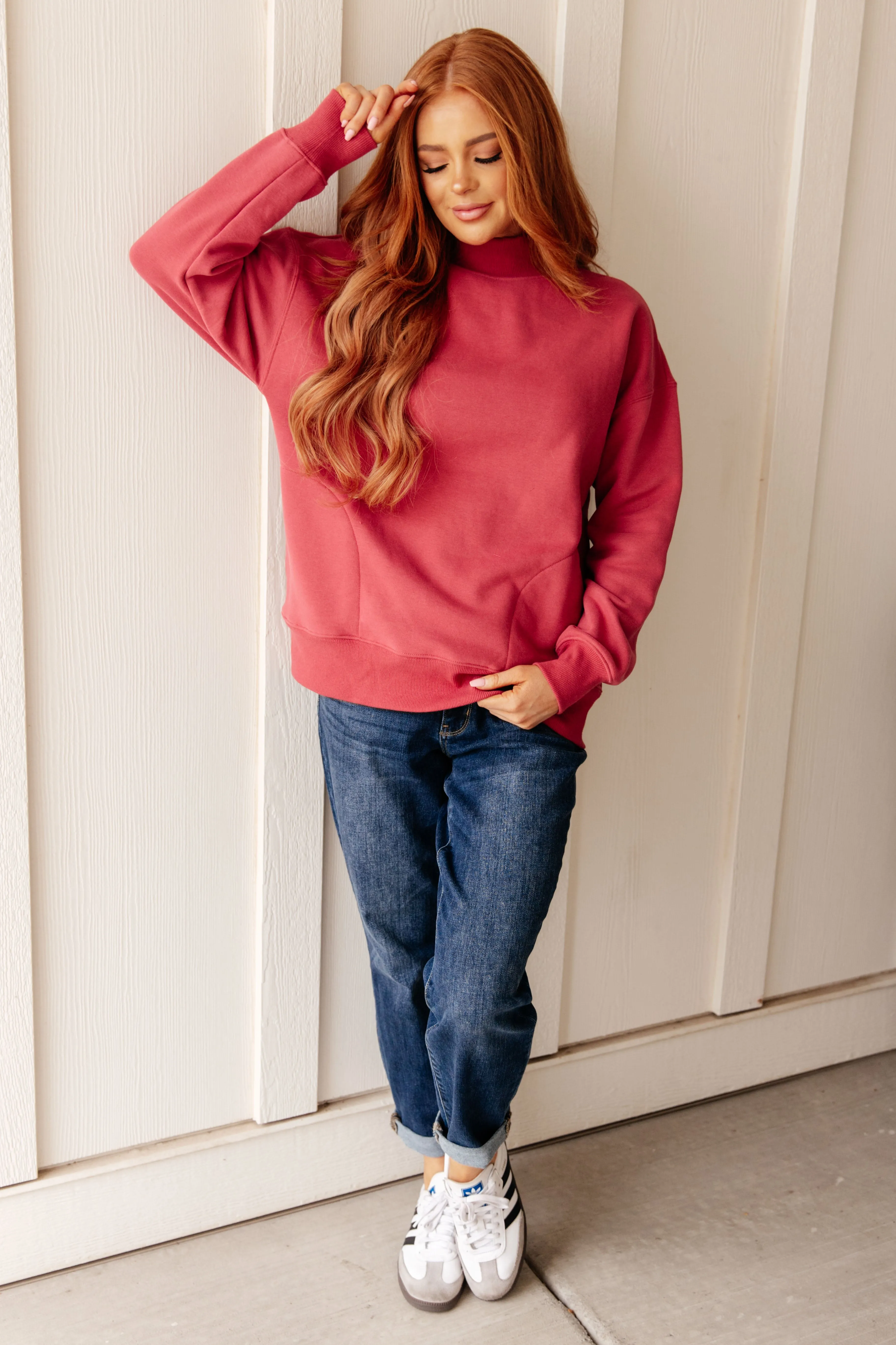 Hazel Blues® |  Make No Mistake Mock Neck Pullover in Cranberry