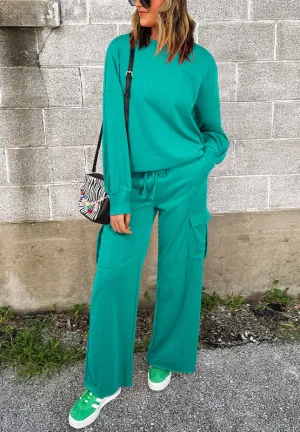 Hazel Blues® |  Round Neck Long Sleeve Top and Drawstring Pants Set