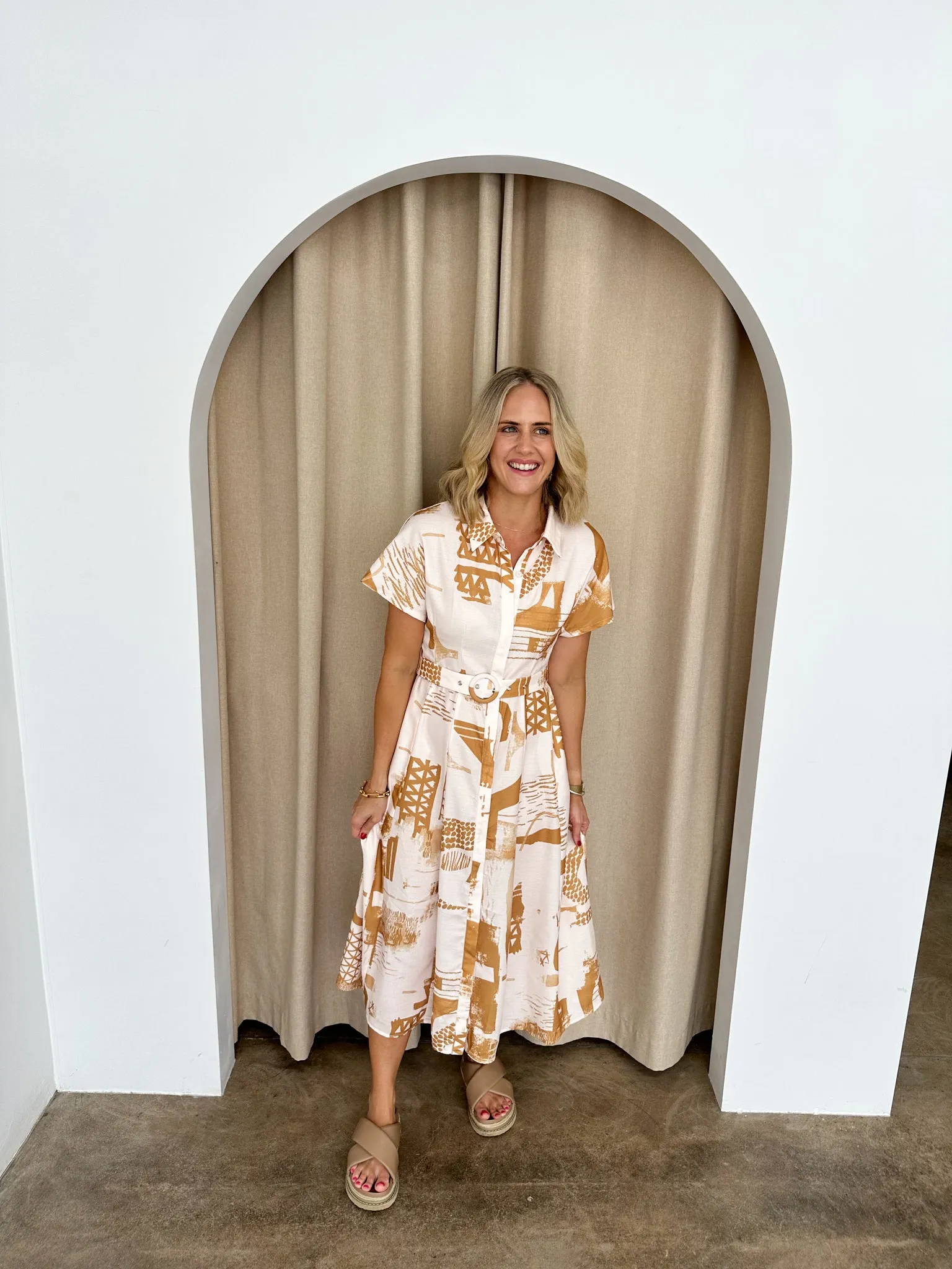 Heidi Dress -Mustard/Nude