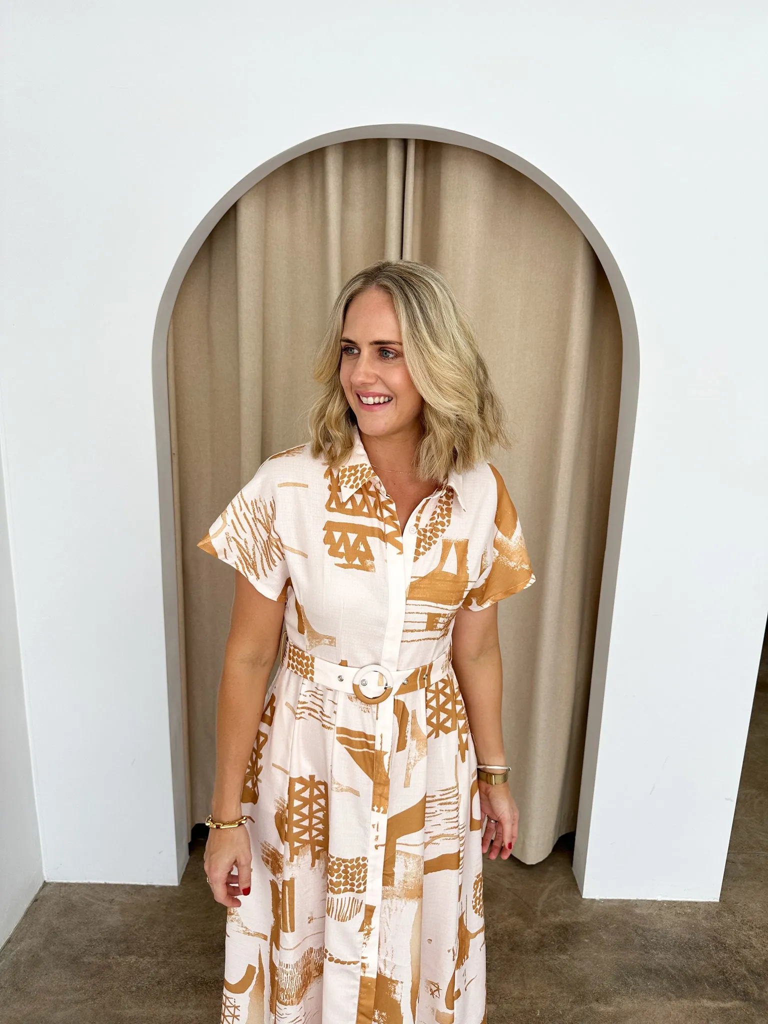 Heidi Dress -Mustard/Nude