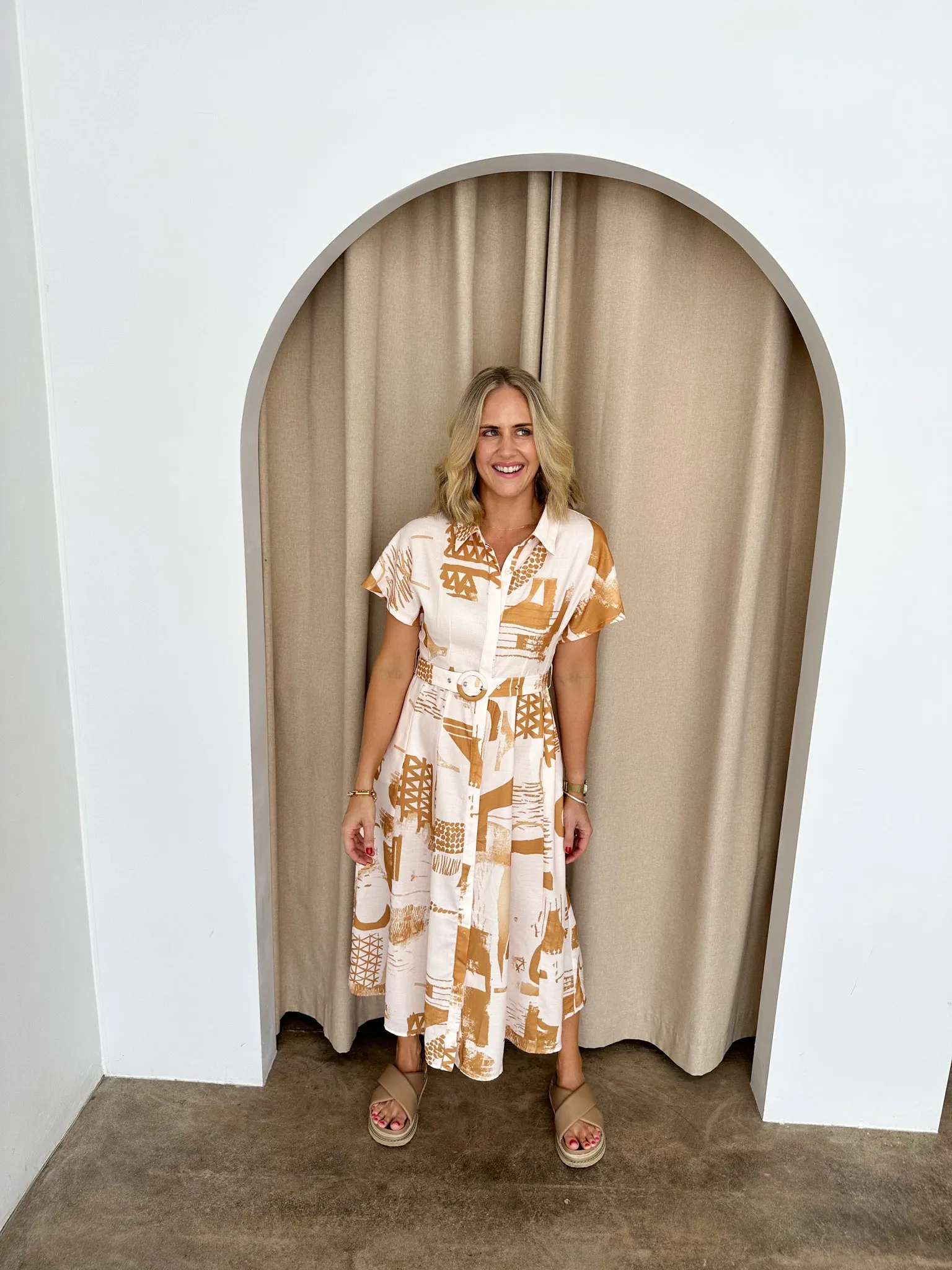 Heidi Dress -Mustard/Nude