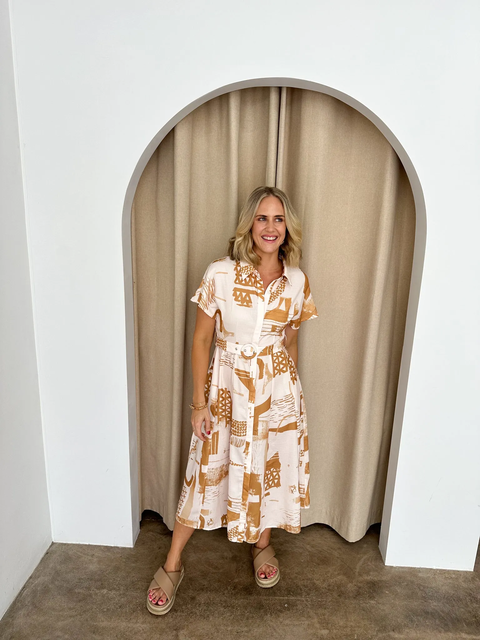 Heidi Dress -Mustard/Nude