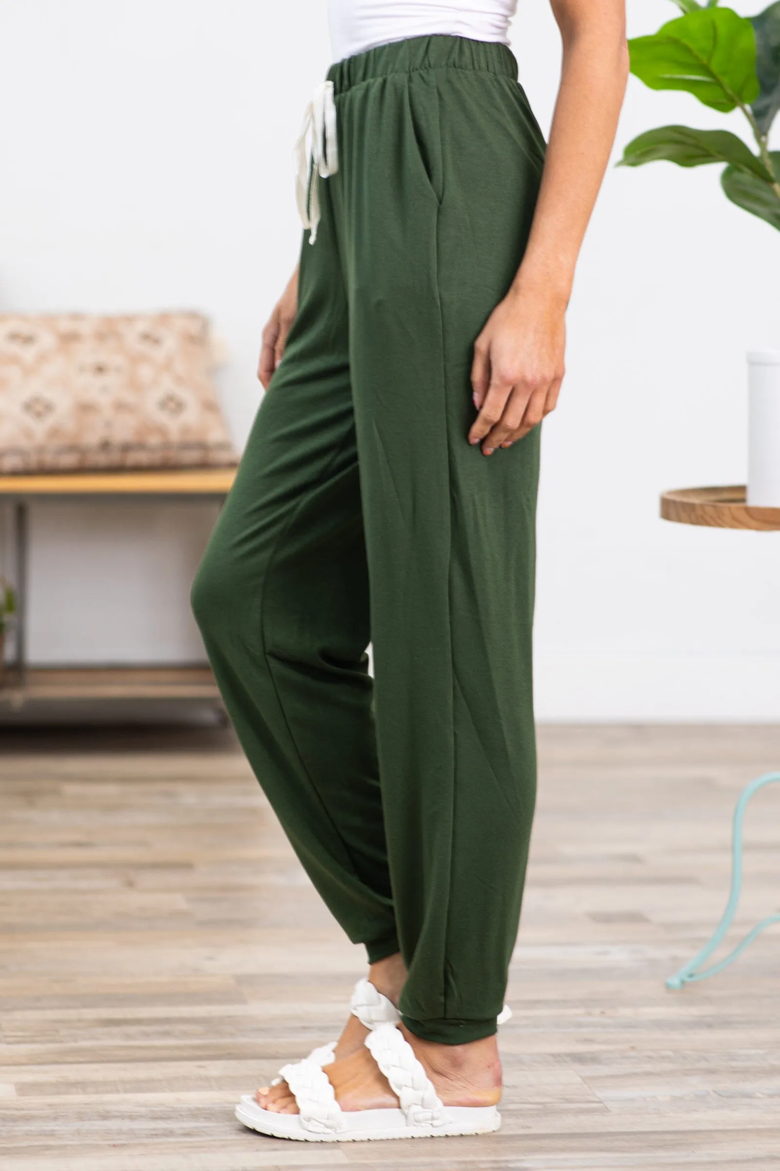 Hunter Green Drawstring Waist Knit Joggers