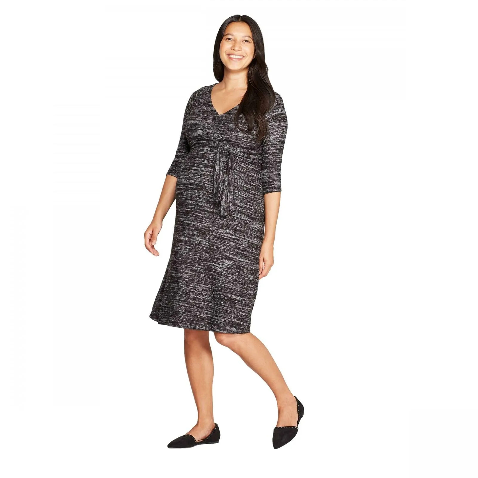 Isabel Maternity by Ingrid & Isabel 3/4 Sleeve Cozy Tie Front Dress