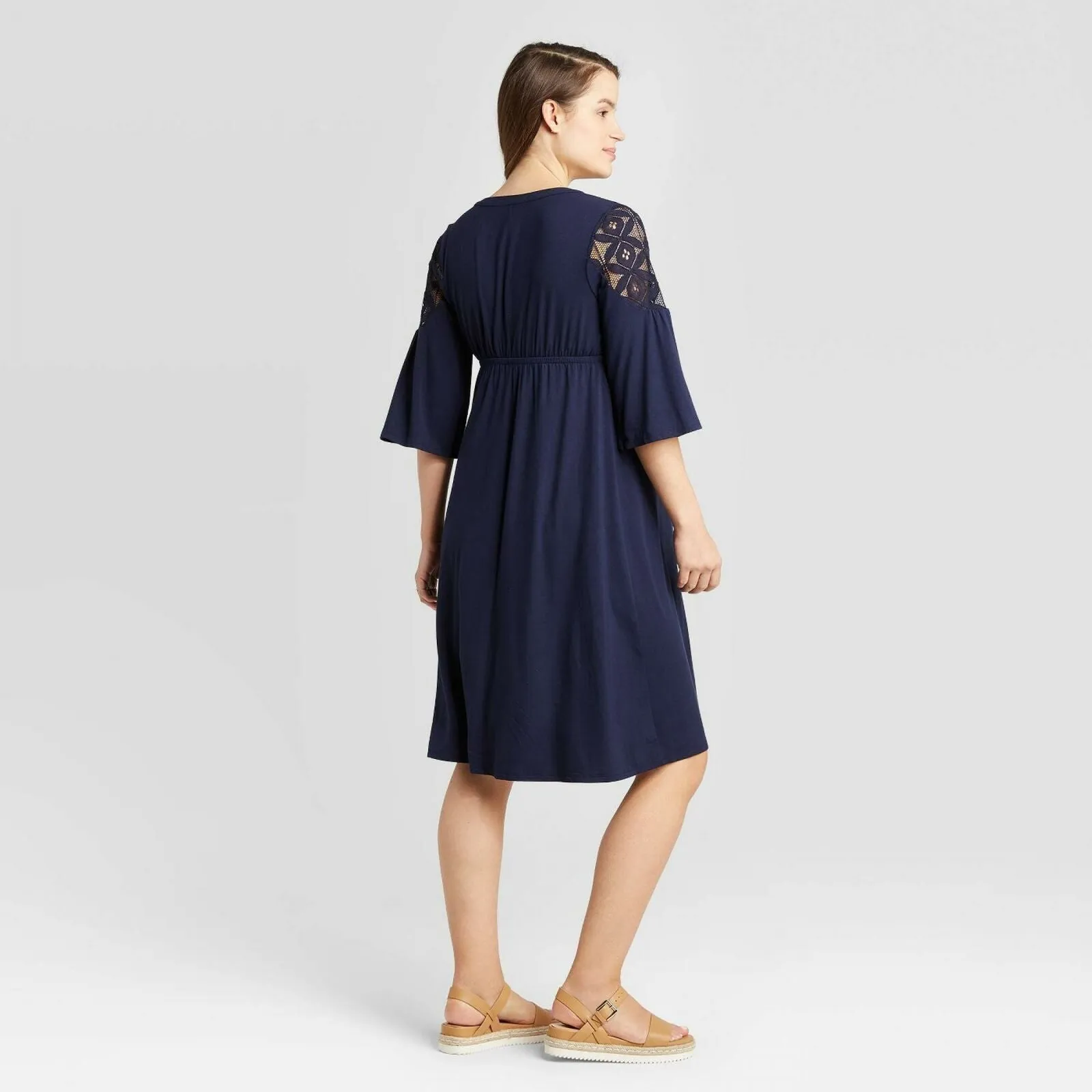 Isabel Maternity by Ingrid & Isabel 3/4 Sleeve Lace Yoke Knit Dress