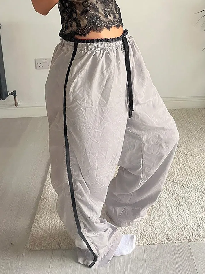 JazzHer Contrast Drawstring Loose Straight-Leg Pants